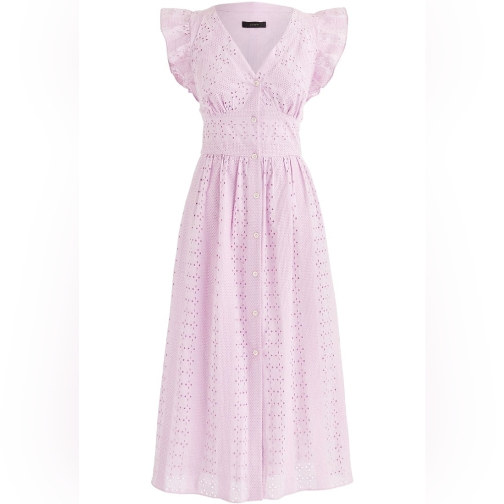 J. Crew Pale Lavender Eyelet Button-Front Midi Dress